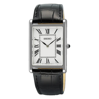 Seiko Conceptual  SWR103P1 (Seiko Tank) Rectangular Case White Dial 27.2mm Leather Strap Men's Watch