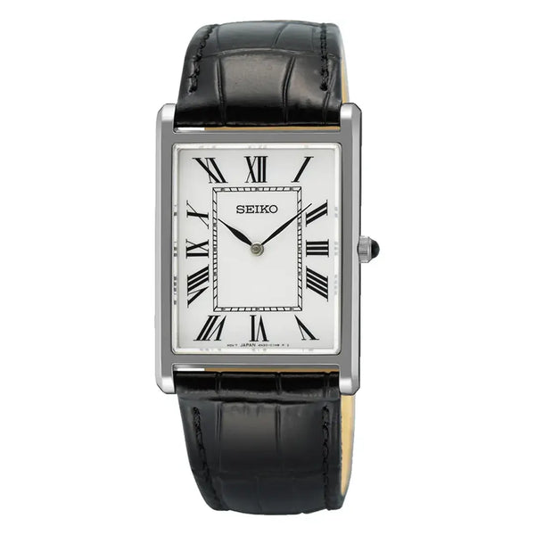 Seiko Conceptual  SWR103P1 (Seiko Tank) Rectangular Case White Dial 27.2mm Leather Strap Men's Watch