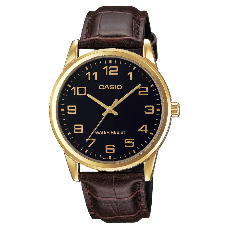 Casio Classic Analog MTP-V001GL-1BUDF Black Dial Leather Strap Men's Watch