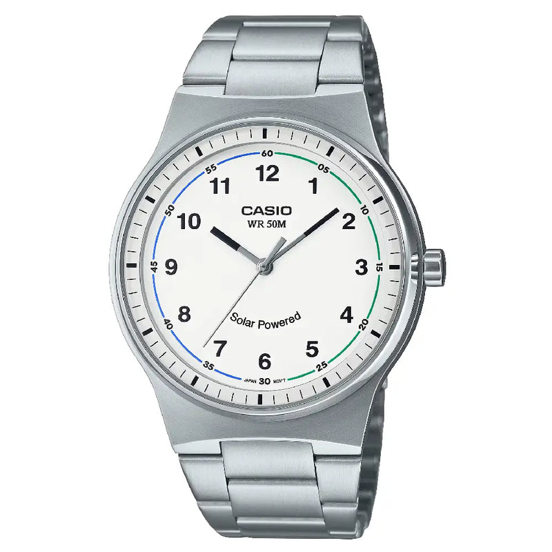 Casio Enticer MTP-RS105D-7BVDF Solar Powered Analog White Dial Stainless Steel Men's Watch