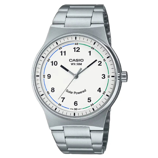 Casio Enticer MTP-RS105D-7BVDF Solar Powered Analog White Dial Stainless Steel Men's Watch