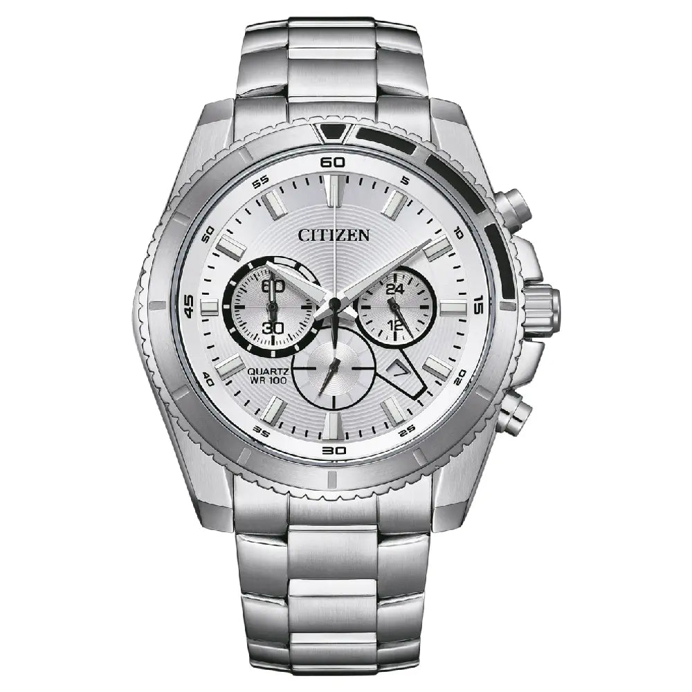 Citizen Quartz Chronograph 44mm AN8200-50A Silver Dial Stainless Steel Men's Watch