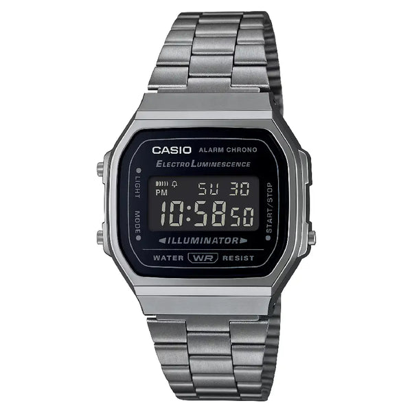 Casio Vintage Digital A168WGG-1BDF Black Dial Stainless Steel Unisex Watch