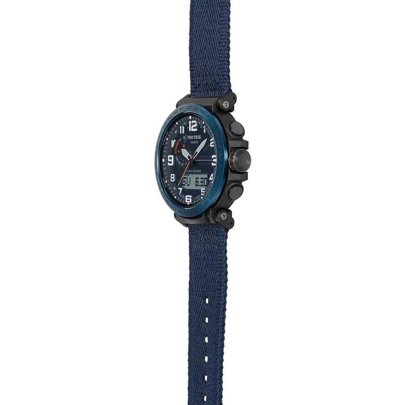 Casio- Pro Trek Climber Line PRG-601YB-2DR Blue Dial 51.5mm Recycled Fabric Strap Men's Watch detail view