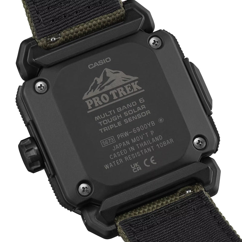 Casio Pro Trek Climber Line PRW-6900YB-3DR Black Dial Green CORDURA Strap Men's Watch detail view