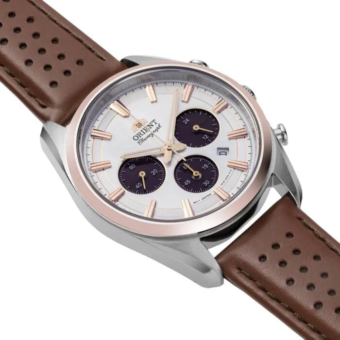 Orient RA-TX0306S Solar Chronograph Panda Dial Leather Strap Men's Watch detail view