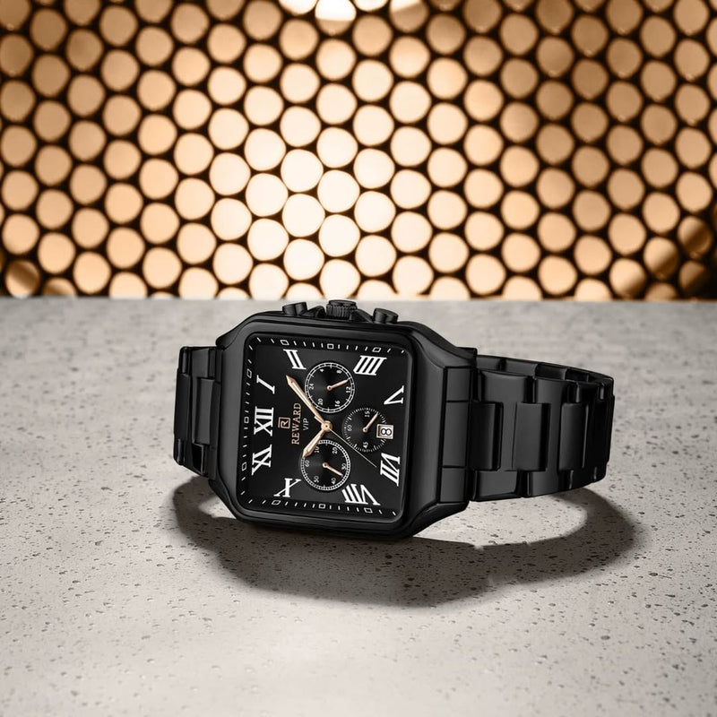Modern Elegance – REWARD 812265M Square Chronograph with Steel Strap detail view