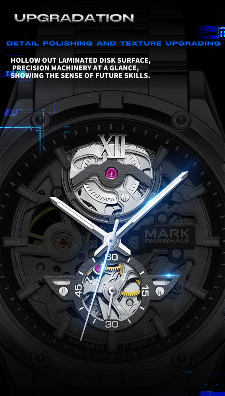 Mark Fairwhale 6960 Automatic Mechanical Watch – Skeleton Design, Waterproof & Luminous