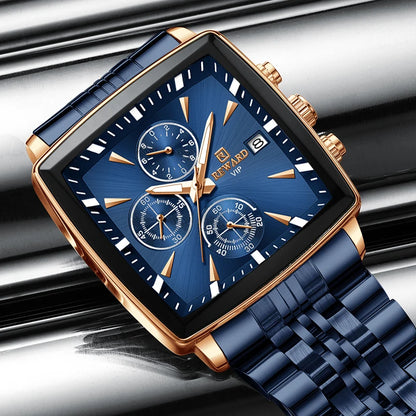 REWARD Men’s Square Luxury Watch – Steel Strap Chronograph & Waterproof Design