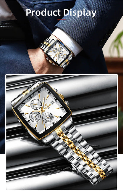 REWARD Men’s Square Luxury Watch – Steel Strap Chronograph & Waterproof Design