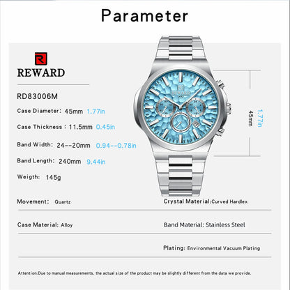 Hot Seller: REWARD Blue Men’s Quartz Sport Watch with Box