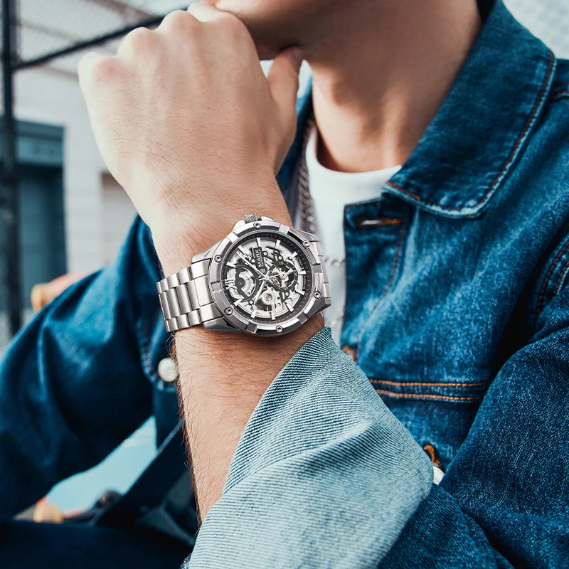 Mark Fairwhale 6960 Automatic Mechanical Watch – Skeleton Design, Waterproof & Luminous