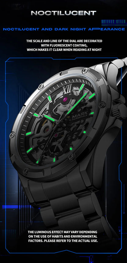 Mark Fairwhale 6960 Automatic Mechanical Watch – Skeleton Design, Waterproof & Luminous