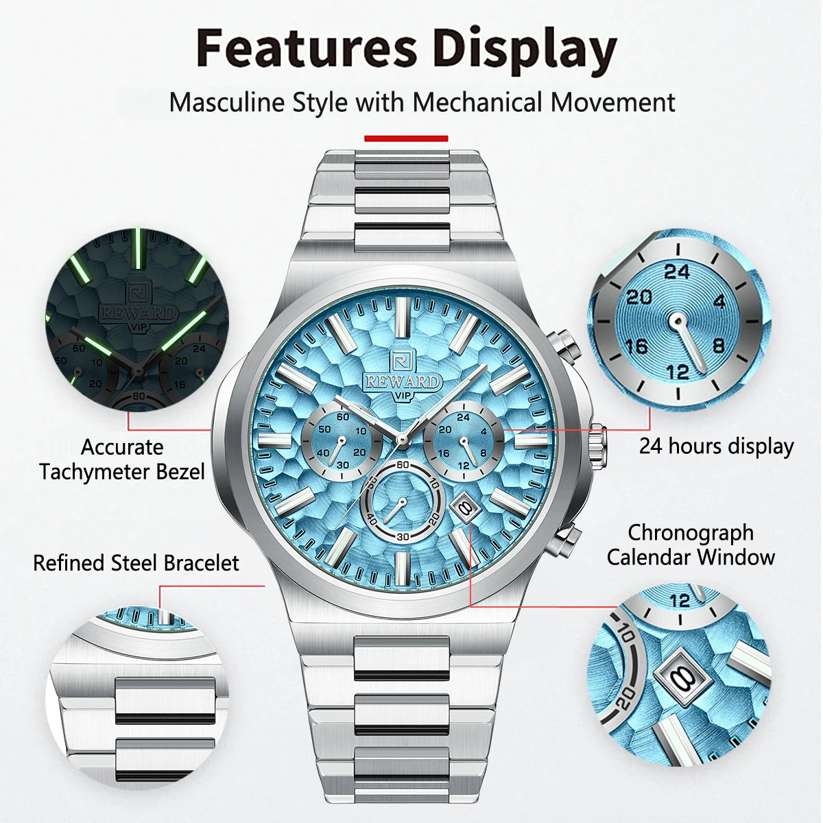 Hot Seller: REWARD Blue Men’s Quartz Sport Watch with Box
