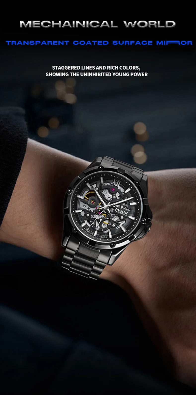 Mark Fairwhale 6960 Automatic Mechanical Watch – Skeleton Design, Waterproof & Luminous