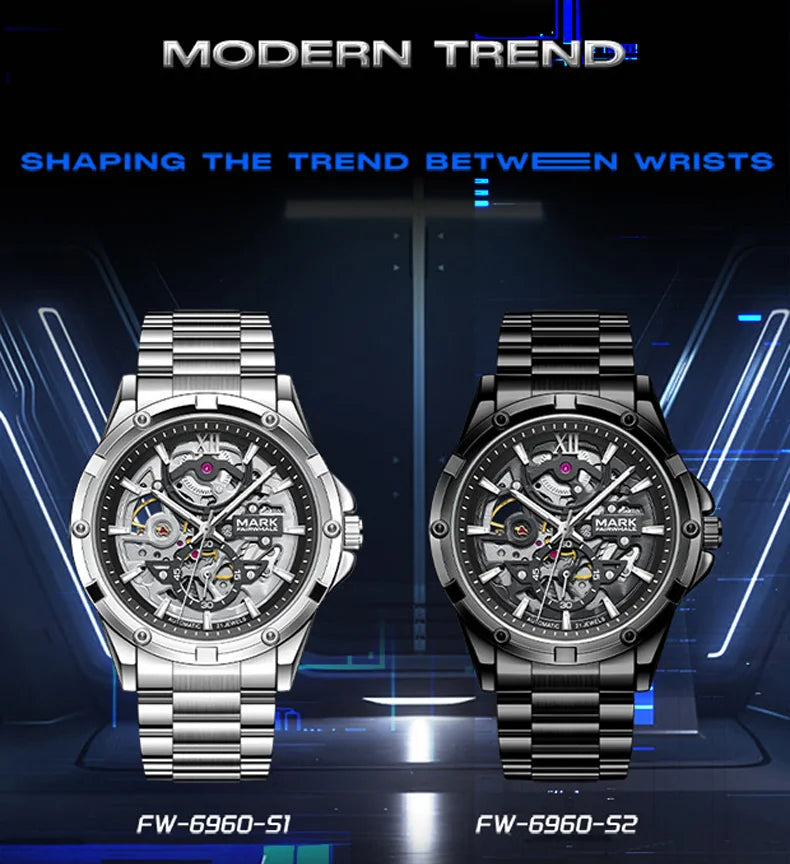Mark Fairwhale 6960 Automatic Mechanical Watch – Skeleton Design, Waterproof & Luminous