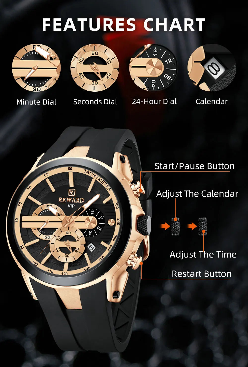 Premium & Trendy Men's Sport Chronograph Watch with Box