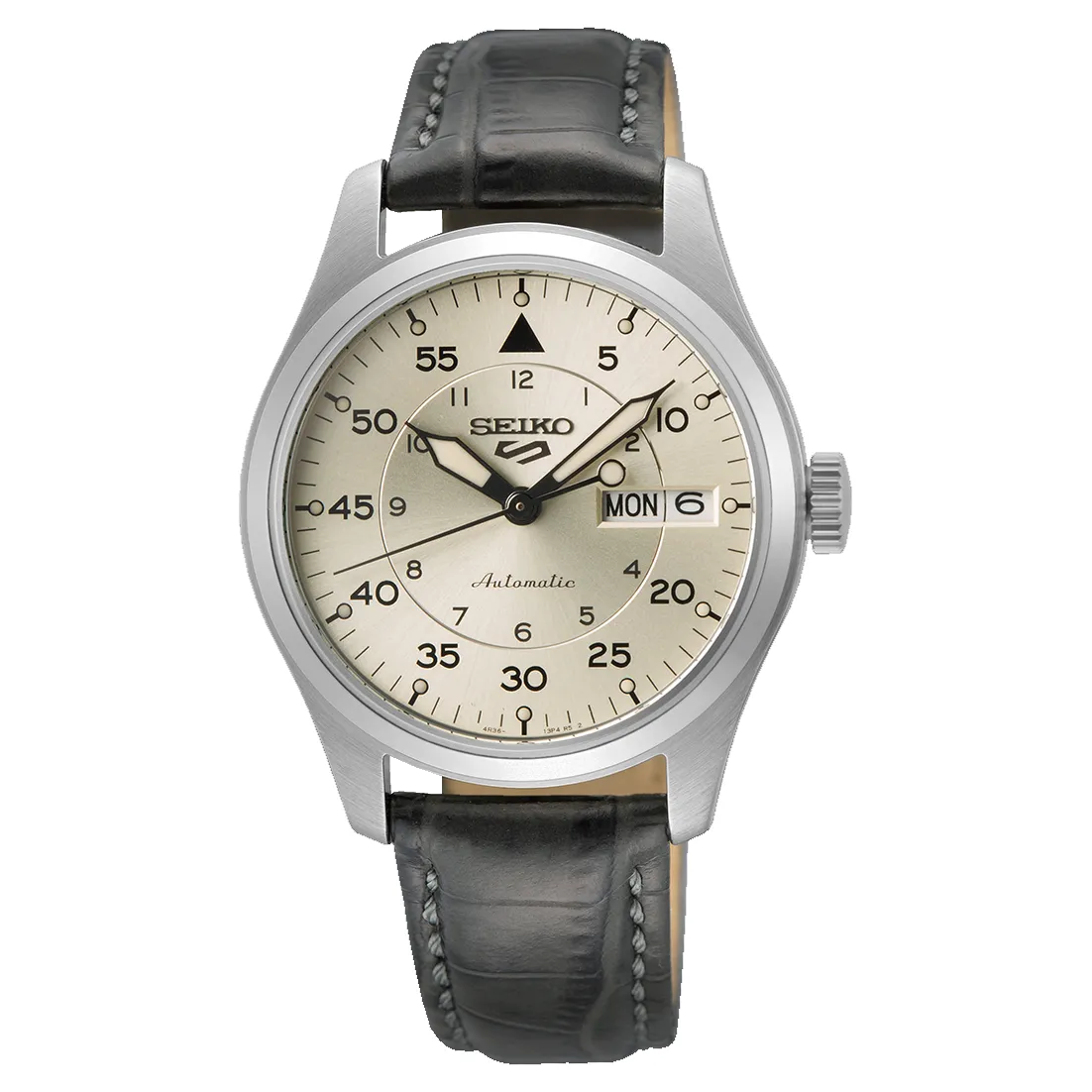 Seiko 5 Sports SRPJ87K1 GMT Automatic Creme Dial Leather Strap Men's Watch