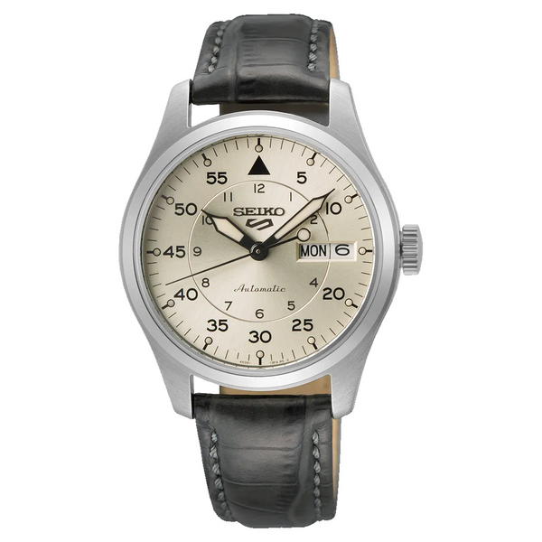 Seiko 5 Sports SRPJ87K1 GMT Automatic Creme Dial Leather Strap Men's Watch