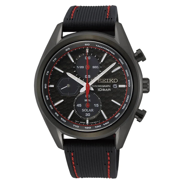 Seiko SSC777P1 Macchina Sportiva Solar Chronograph Black Dial Silicone Strap Men's Watch