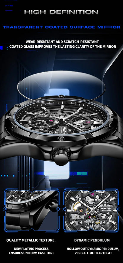 Mark Fairwhale 6960 Automatic Mechanical Watch – Skeleton Design, Waterproof & Luminous
