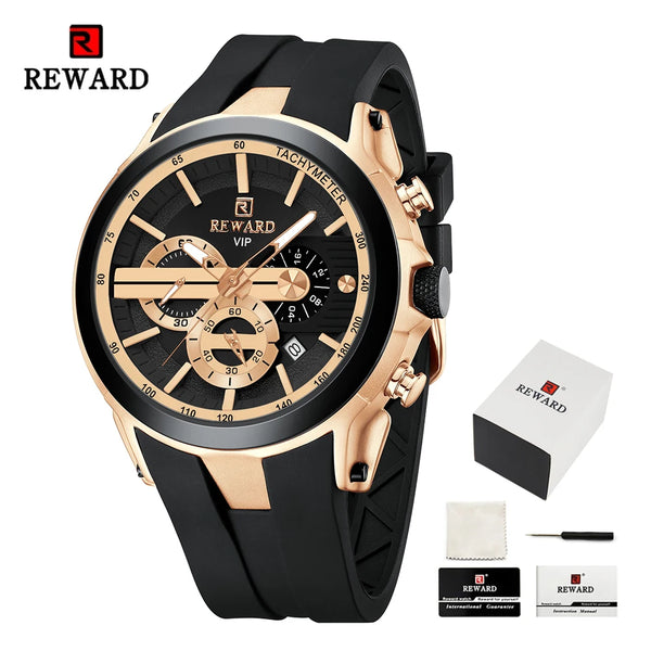 REWARD 83046 Trendy Men’s Sports Watch – Waterproof Chronograph with Silicone Strap & Calendar