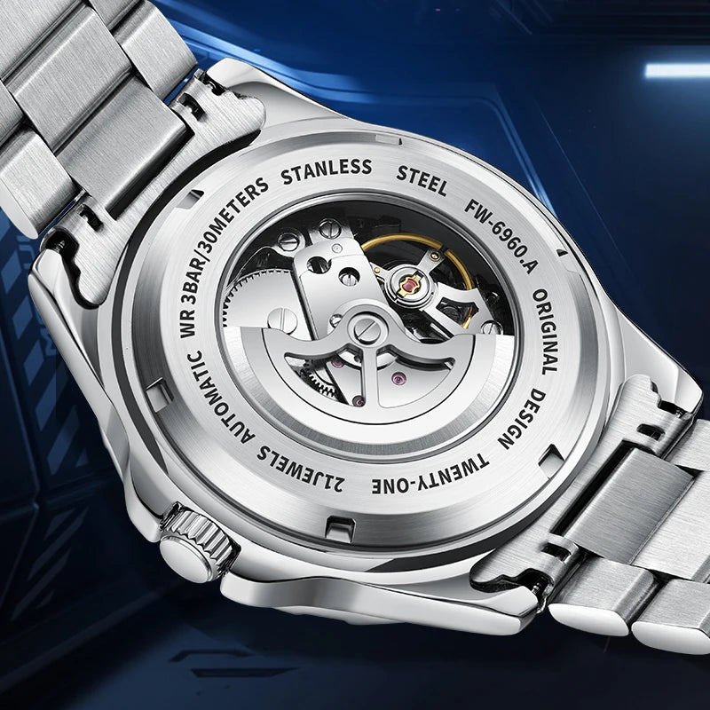 Mark Fairwhale 6960 Automatic Mechanical Watch – Skeleton Design, Waterproof & Luminous detail view