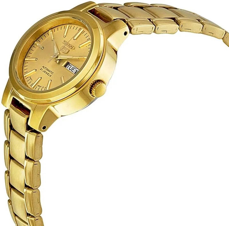Seiko 5 SYME46K1 21 Jewels Automatic Gold Dial 24mm Stainless Steel Ladies Watch detail view