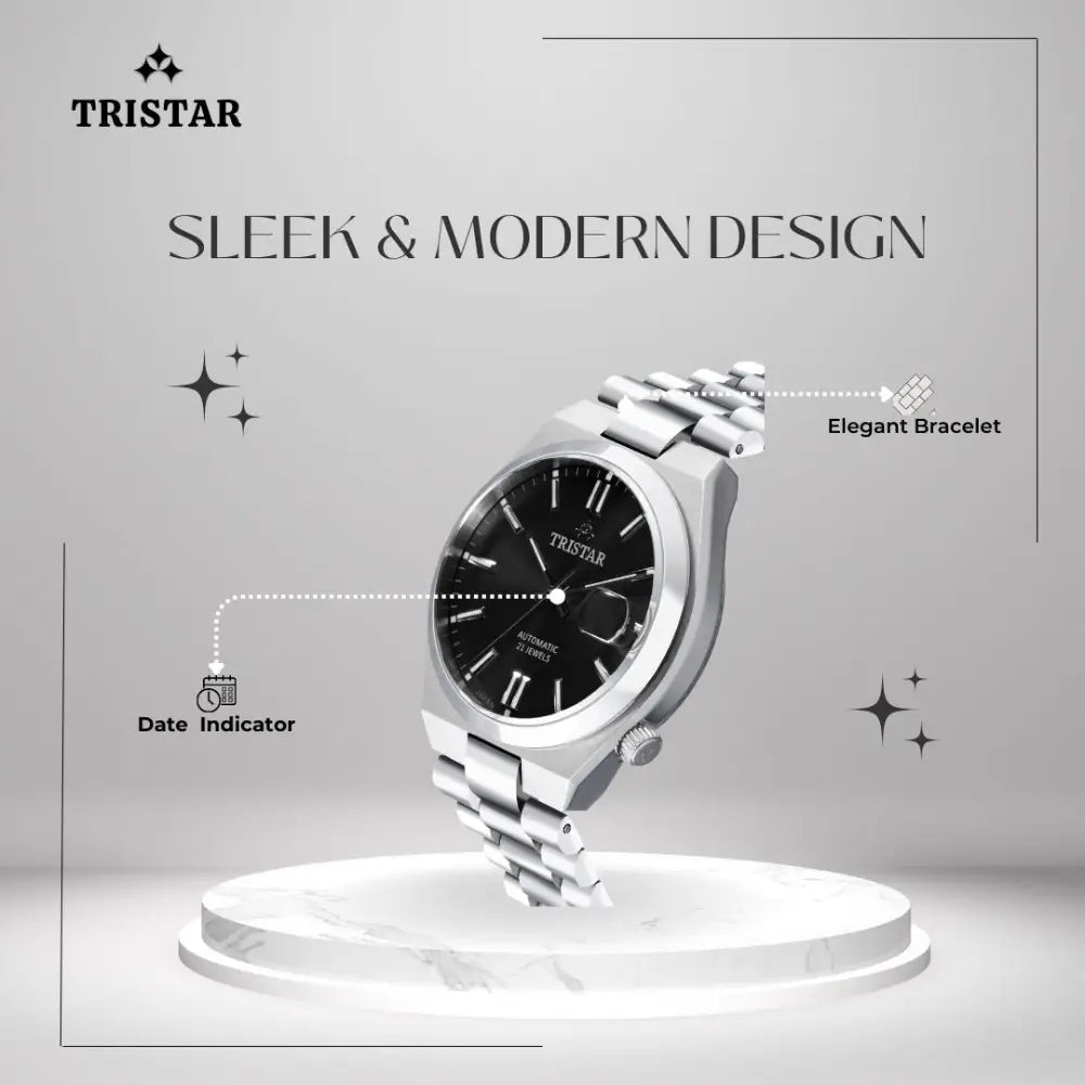 Tristar NJ31BMSSM02 Automatic Black Dial Stainless Steel Men's Watch