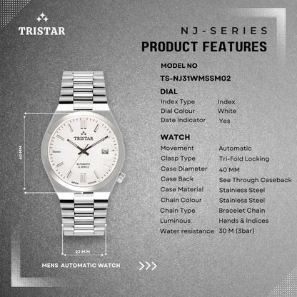 Tristar NJ31WMSSM02 Automatic White Dial Stainless Steel Men's Watch