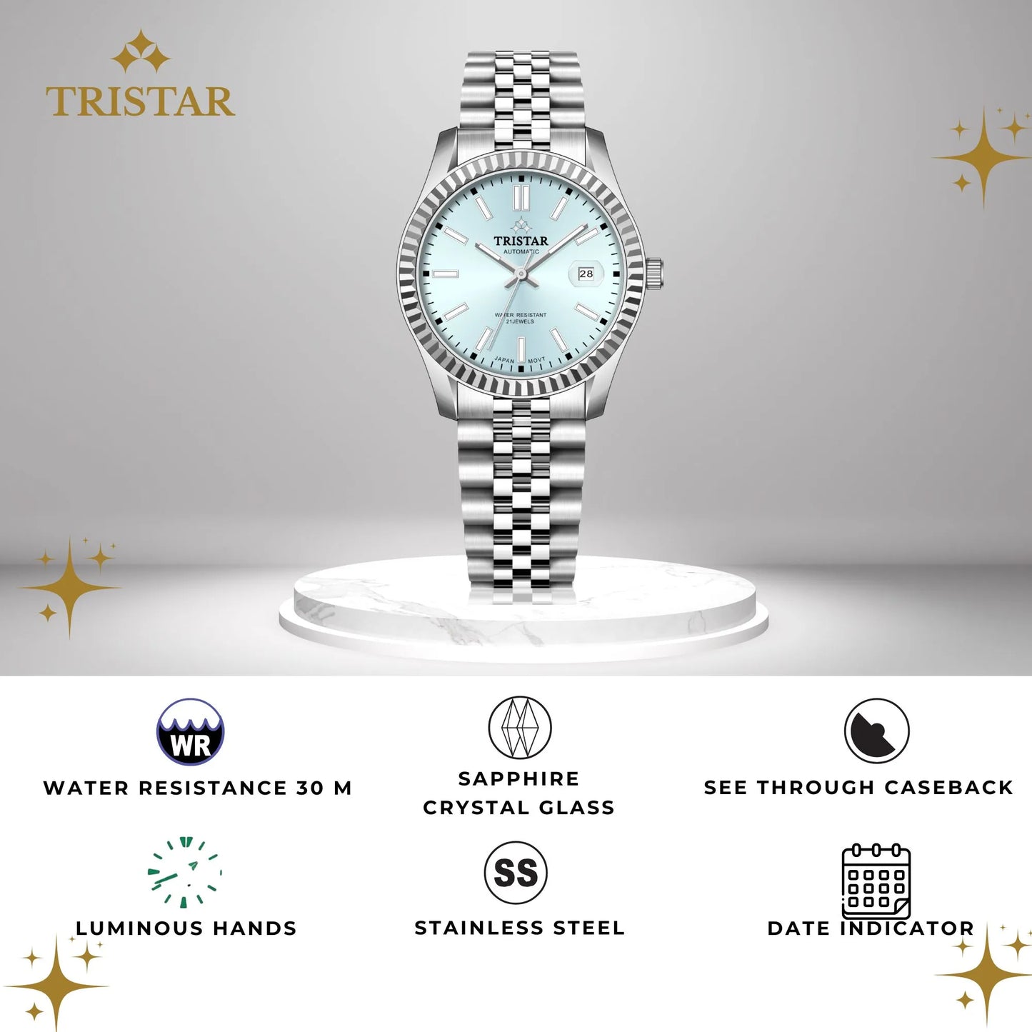 Tristar RD-Series Automatic Tiffany Dial 40mm Stainless Steel Men's Watch - RD31NMSSM02