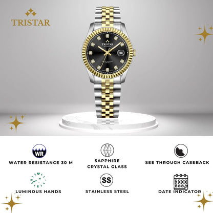 Tristar RD-Series Automatic Black Stone Dial 40mm Stainless Steel Men's Watch - RD41BM2TM02