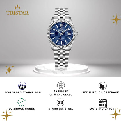 Tristar Automatic Fluted Motif Navy Blue Dial 40mm Stainless Steel Men's Watch -  RM31DMSSM02