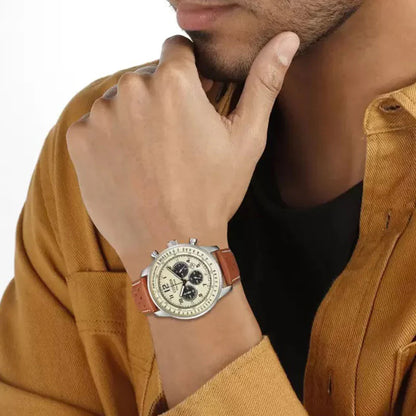 Citizen CA4500-16X Eco-Drive Chronograph Beige Dial 44mm Leather Strap Men's Watch