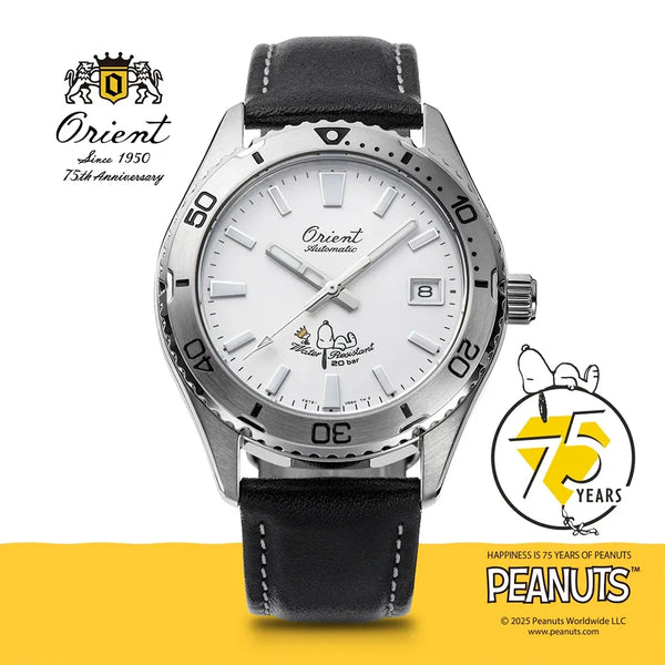 Orient x Peanuts Automatic RA-AC0Q08S30B White Dial 39.9mm Leather Strap Men's Watch