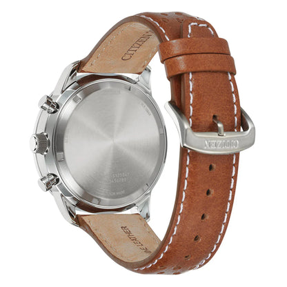Citizen CA4500-16X Eco-Drive Chronograph Beige Dial 44mm Leather Strap Men's Watch