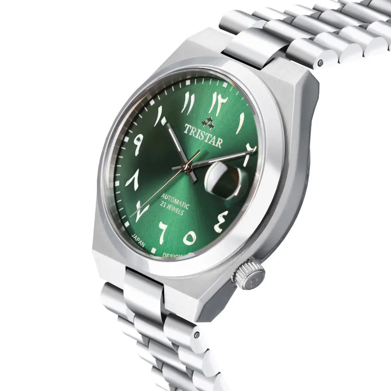 Tristar NJ33GMSSM02 Automatic Green Dial Arabic Dial Stainless Steel Men's Watch detail view