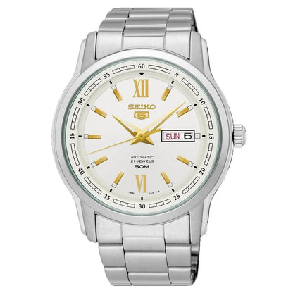 Seiko 5 SNKP15K1 21 Jewels Automatic Classy White and Gold Dial Stainless Steel Men's Watch