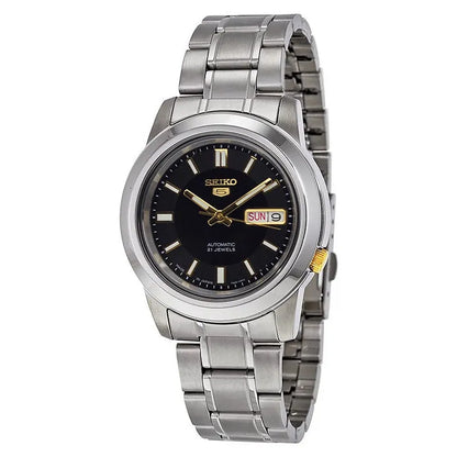 Seiko 5 SNKK17J1 21 Jewels Automatic Black and Gold Dial 38mm Stainless Steel Men's Watch
