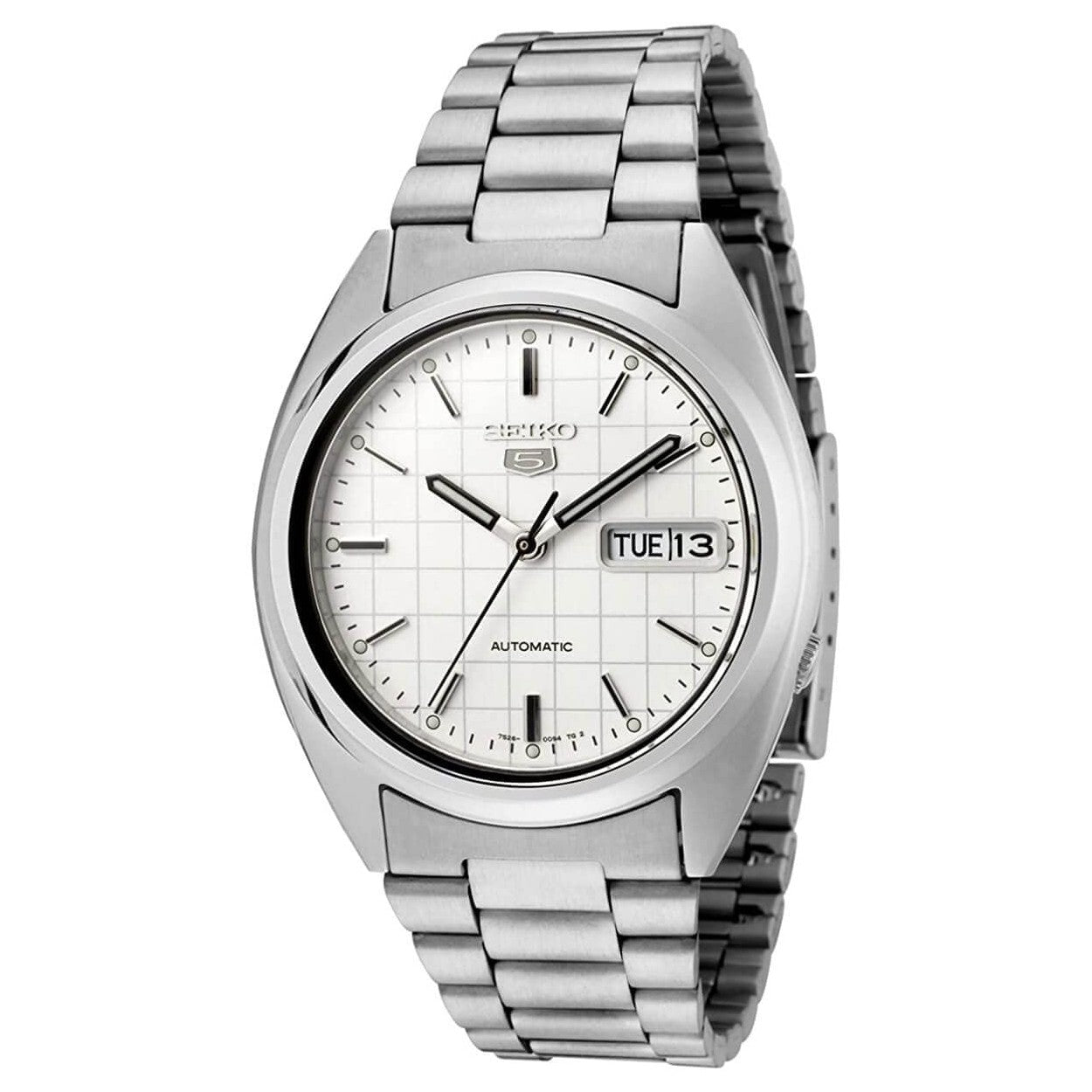 Seiko Series 5 SNXF05K1  Automatic White Grid Dial 37mm Stainless Steel Men's Watch