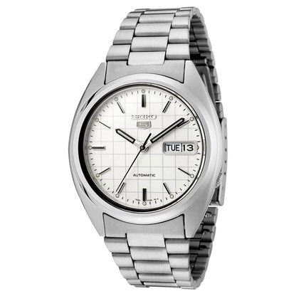 Seiko Series 5 SNXF05K1  Automatic White Grid Dial 37mm Stainless Steel Men's Watch
