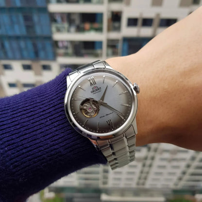 Orient Bambino RA-AG0029 Automatic Open Heart Grey Dial Leather Strap Men's Watch