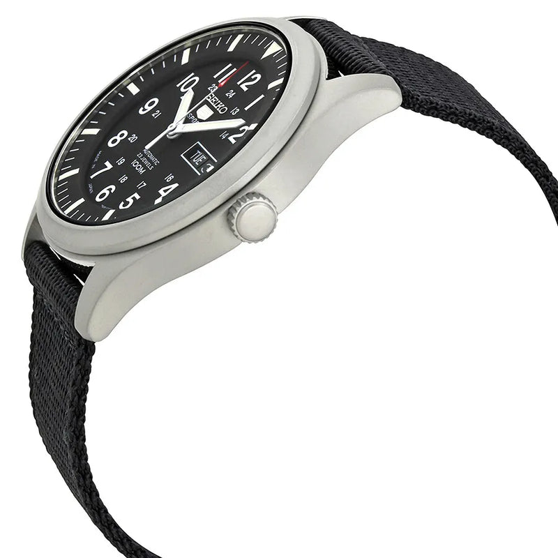 Seiko 5 Sports SNZG15J1 Automatic Field Watch Black Dial 42mm Nylon Strap Men's Watch detail view