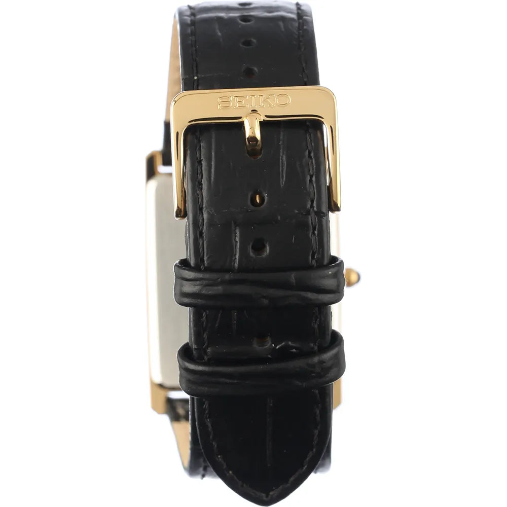 Seiko Essentials SWR054P1 (Seiko Tank) Gold-Tone Rectangular White Dial 18.9mm Leather Strap Women's Watch