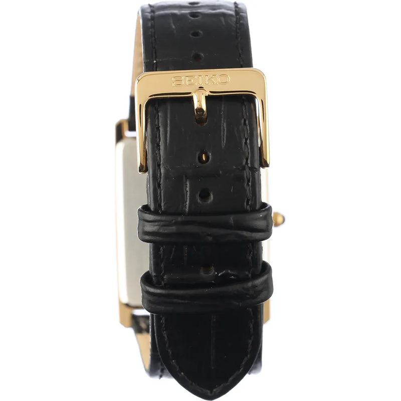 Seiko Essentials SWR054P1 (Seiko Tank) Gold-Tone Rectangular White Dial 18.9mm Leather Strap Women's Watch detail view