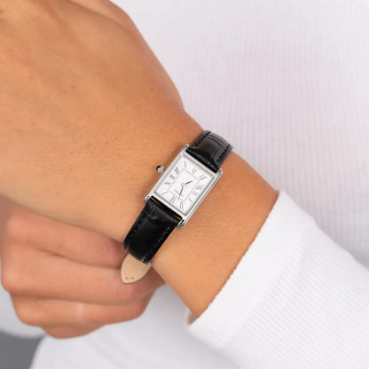 Seiko Essentials SWR053P1 (Seiko Tank) Rectangular White Dial 18.9mm Leather Strap Women's Watch