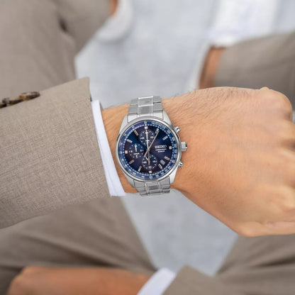 Seiko Chronograph SSB377P1 Blue Dial Quartz 41.5mm Stainless Steel Men's Watch