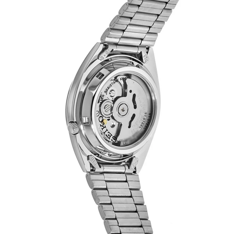 Seiko Series 5 SNXF05K1  Automatic White Grid Dial 37mm Stainless Steel Men's Watch detail view