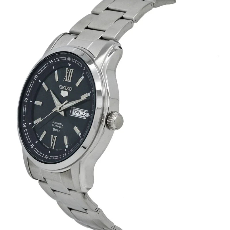 Seiko 5 SNKP17J1 21 Jewels Automatic Navy Blue Dial Stainless Steel Men's Watch detail view