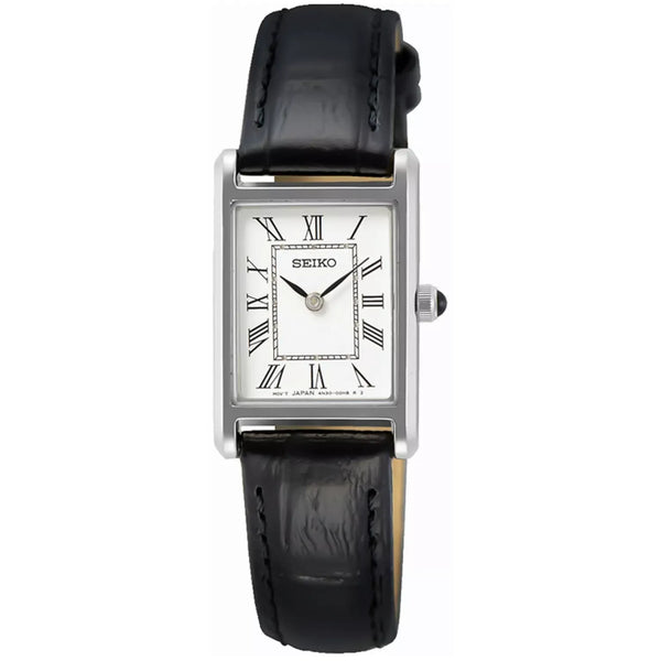 Seiko Essentials SWR053P1 (Seiko Tank) Rectangular White Dial 18.9mm Leather Strap Women's Watch